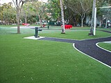 Bonded rubber walkway leading to a water fountain